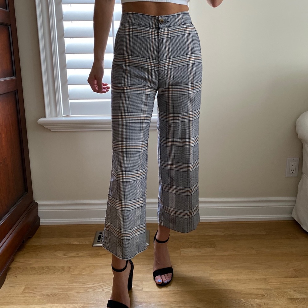 Abercrombie & Fitch High Rise Plaid Wide Leg Pants